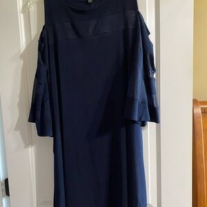 Nina Leonard Dark Blue Cold Shoulder Bell Sleeve Dress